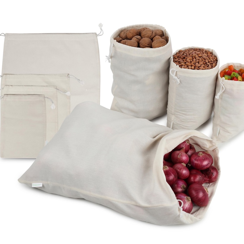 Reusable Cotton Storage Produce Bags With Drawstrings, Muslin Bags